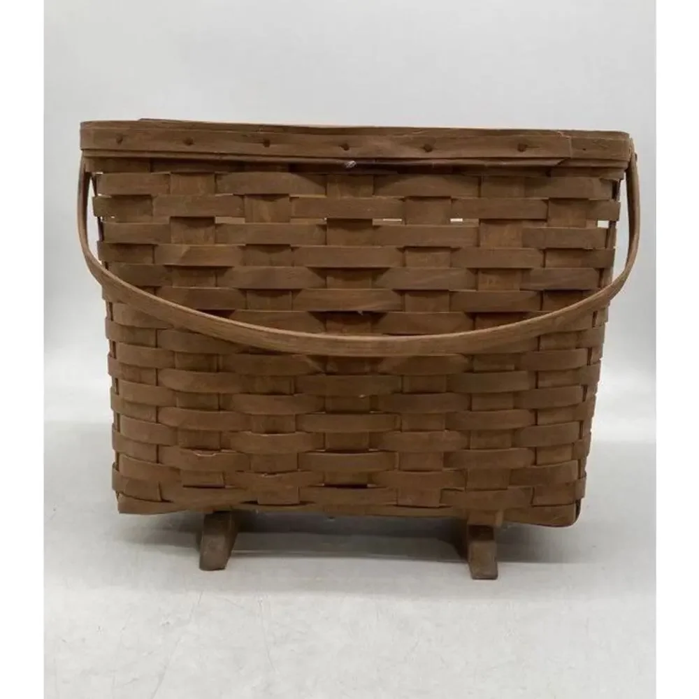 Vintage Longaberger LARGE FOOTED BASKET Magazine Storage Handwoven Wood 1983